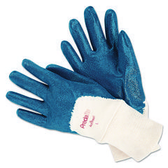 Predalite Nitrile Gloves, Cotton Lined, Blue/White, Large, 12 Pairs